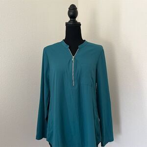 FURNEX Women's Blue V-Neck Long Sleeve Blouse Size M Casual​